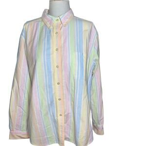 L.L bean vintage pastel color cotton striped women's preppy button up shirt XL P
